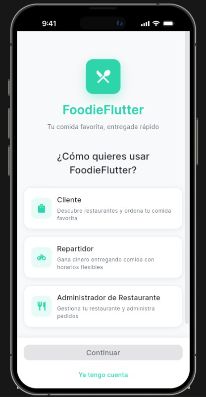 Pantalla principal de app delivery